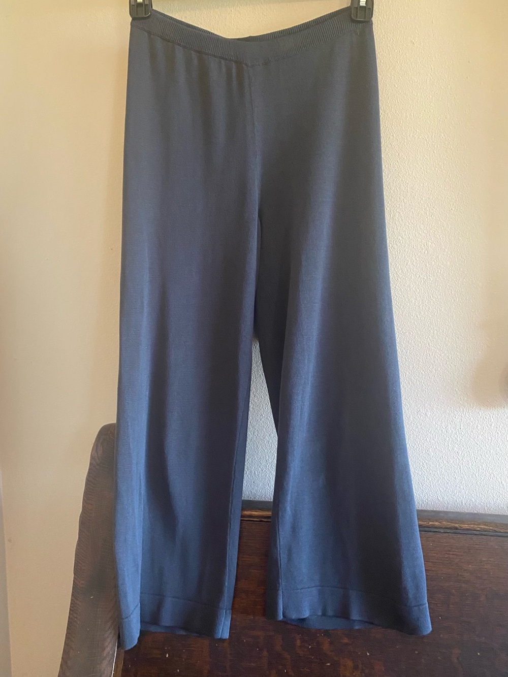 Eileen Fisher Charcoal Gray Knit Wide Leg Pull On Pants